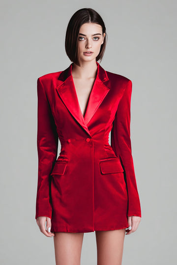 Velvet Red Notched Lapel Bodycon Work Dress